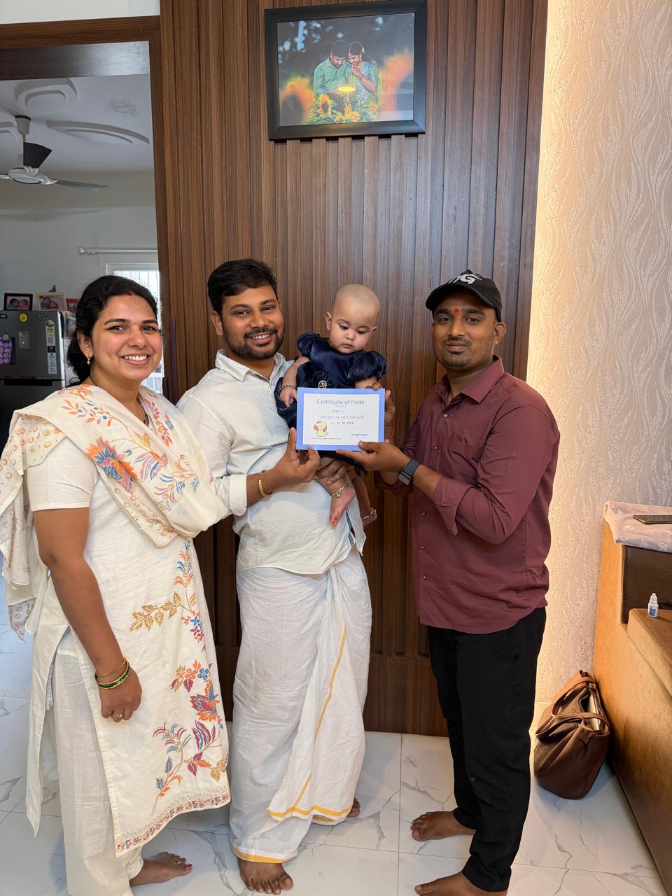 Family together after ear piercing service